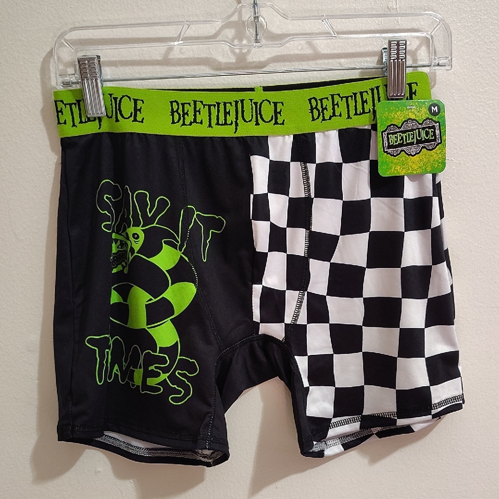 Beetlejuice Black, Green and White Checkered Boxer Briefs Size M